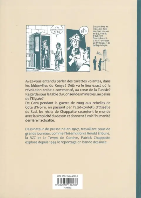 Verso de l'album BD Reporter Du Printemps arabe aux coulisses de l'Élysée