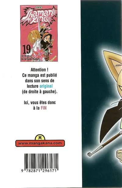 Verso de l'album Shaman King 19 Le mont Osorezan. Le revoir