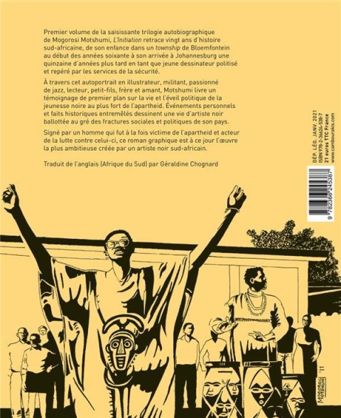 Verso de l'album Une vie de création et de lutte en Afrique du Sud Livre 1 L'initiation