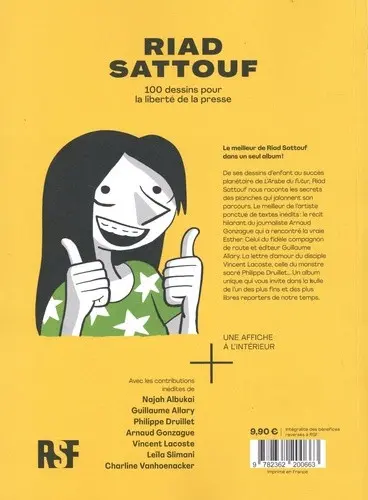 Verso de l'album 100 dessins pour la liberté de la presse Riad Sattouf
