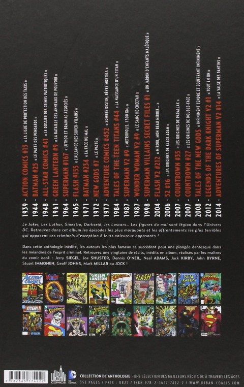 Verso de l'album Super-Vilains Anthologie Les Plus Grandes Menaces de l'univers DC