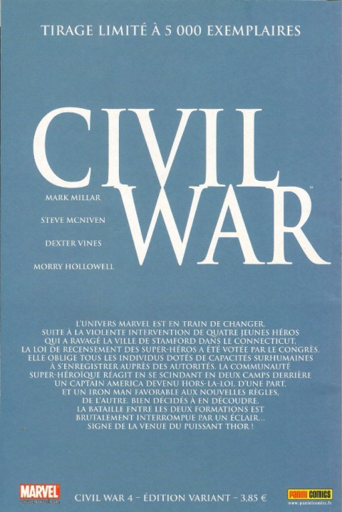 Verso de l'album Civil War Tome 4