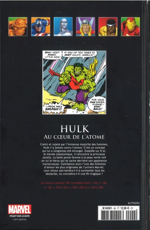 Verso de l'album Marvel Comics - La collection de référence Tome 92 Hulk - Au cœur de l'atome