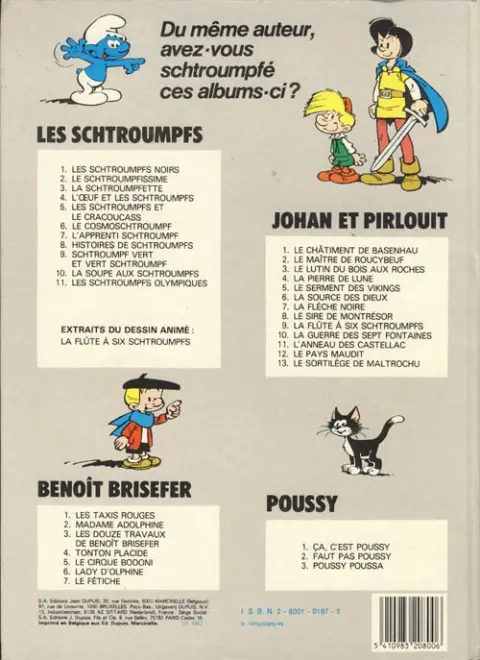 Verso de l'album Johan et Pirlouit Tome 13 Le sortilège de Maltrochu