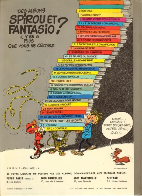 Verso de l'album Spirou et Fantasio Tome 19 Panade à Champignac