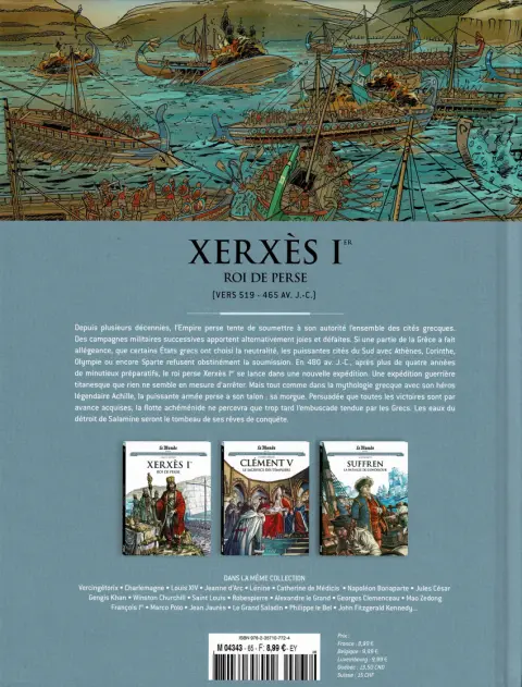 Verso de l'album Les grands personnages de l'Histoire en bandes dessinées Tome 65 Xerxès Ier, roi de Perse