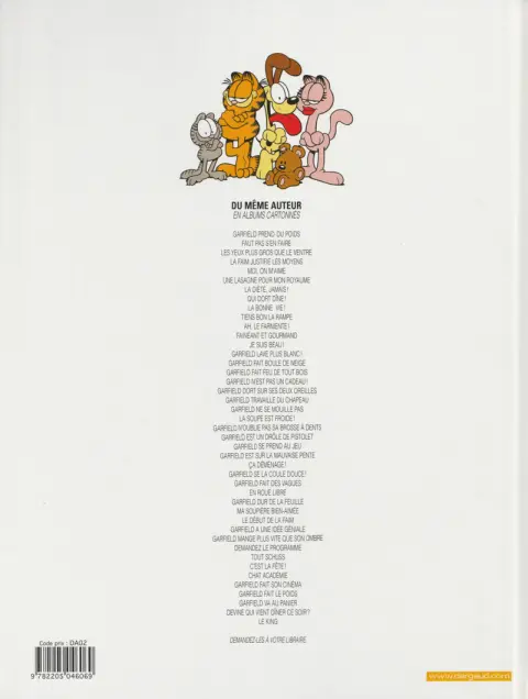 Verso de l'album Garfield Tome 25 Garfield est sur la mauvaise pente