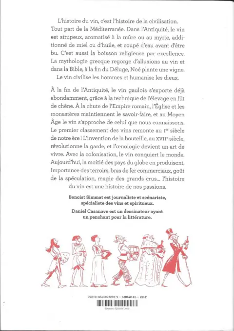Verso de l'album L'Incroyable Histoire du vin De la préhistoire à nos jours, 10 000 ans d'aventure