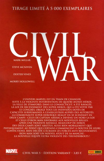 Verso de l'album Civil War Tome 5