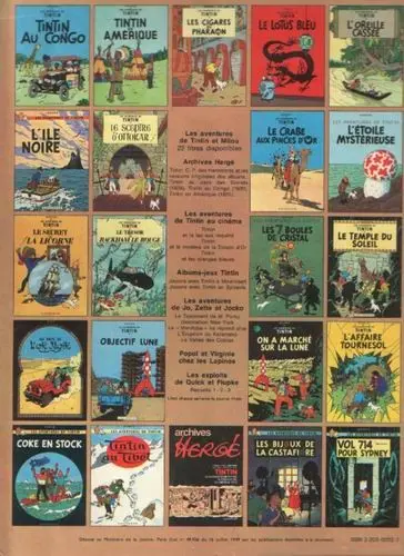 Verso de l'album Tintin Tome 10 L'étoile mystérieuse