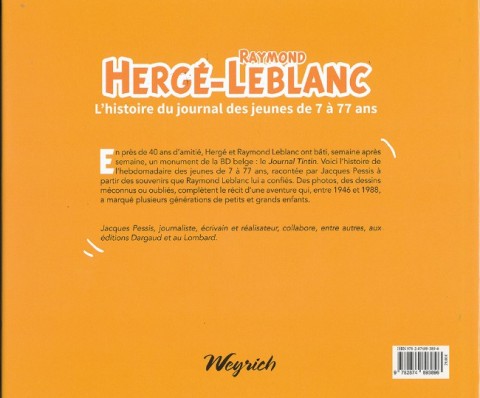 Verso de l'album Hergé-Raymond Leblanc - L'histoire du journal des jeunes de 7 à 77 ans