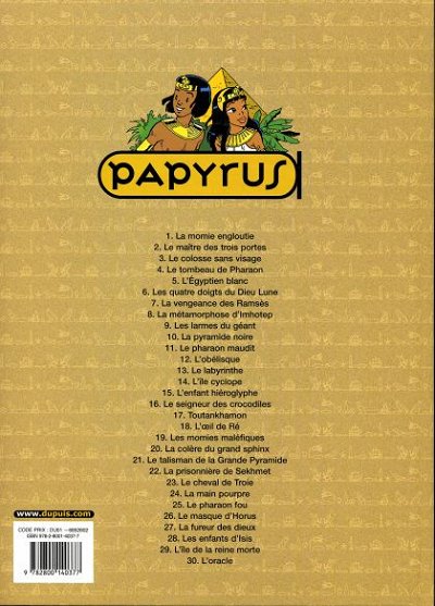 Verso de l'album Papyrus Tome 30 L'oracle