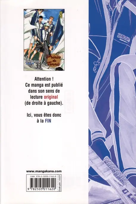 Verso de l'album Prince du tennis Tome 33