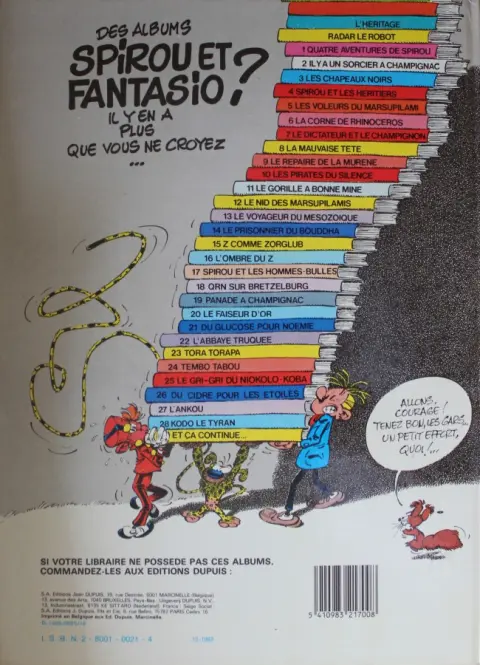 Verso de l'album Spirou et Fantasio Tome 19 Panade à Champignac