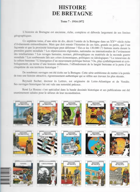 Verso de l'album Histoire de Bretagne Tome 7 1914-1972, d'une république à l'autre