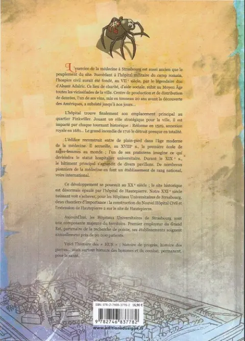 Verso de l'album Les Hôpitaux Universitaires de Strasbourg Treize siècles de soins et d'innovations
