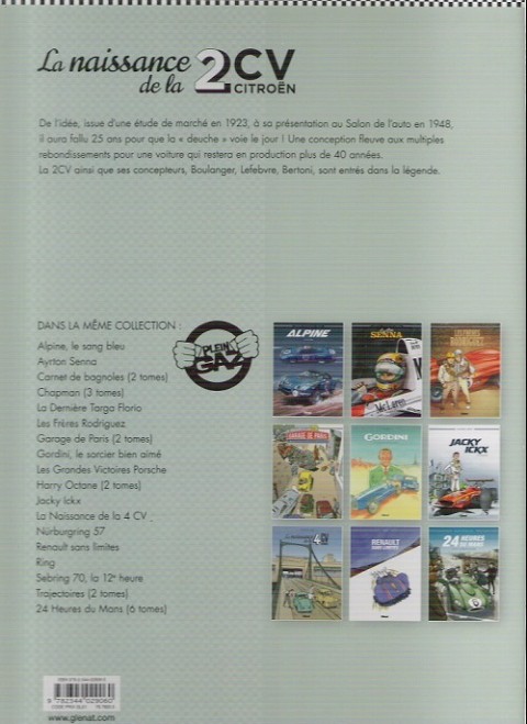 Verso de l'album La naissance de la 2 CV Citroën