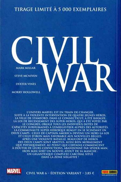 Verso de l'album Civil War Tome 6