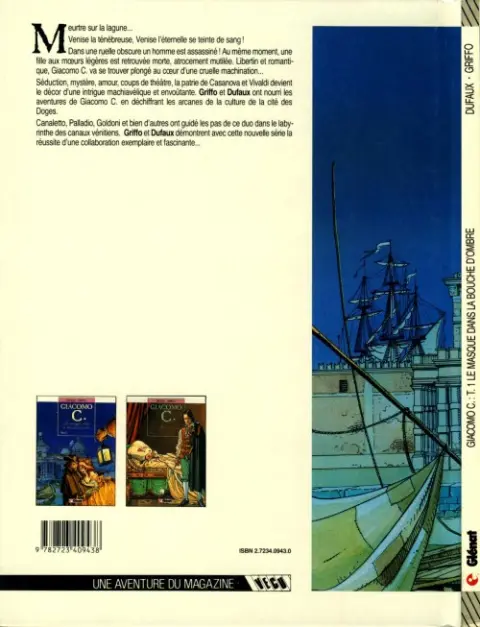 Verso de l'album Giacomo C. Tome 1 Le masque dans la bouche d'ombre
