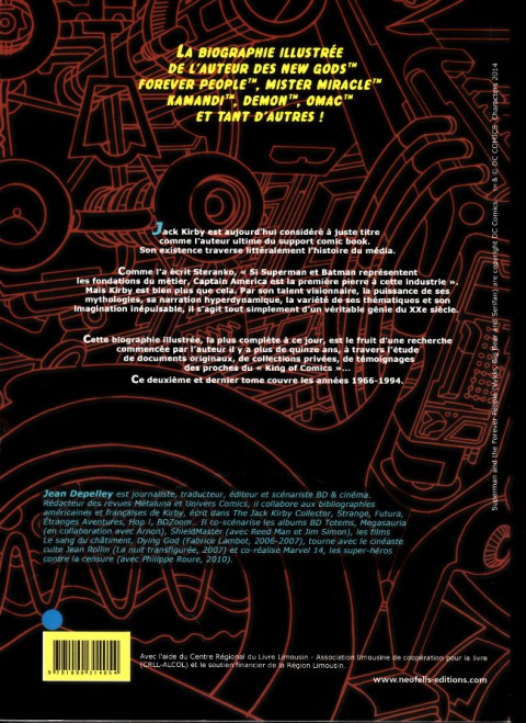 Verso de l'album Jack Kirby's, le super-héros de la bande dessinée Tome II 1966-1994