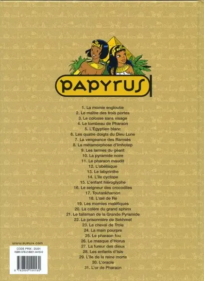 Verso de l'album Papyrus Tome 31 L'or de Pharaon