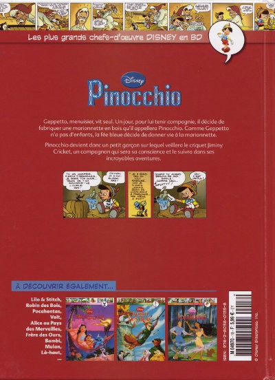 Verso de l'album Les plus grands chefs-d'œuvre Disney en BD Tome 18 Pinocchio