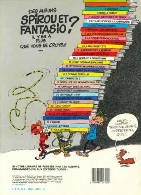 Verso de l'album Spirou et Fantasio Tome 19 Panade à Champignac