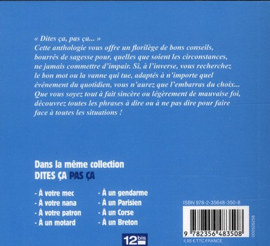 Verso de l'album Dites ça, pas ça ! À un Marseillais, pour éviter tout malentendu !