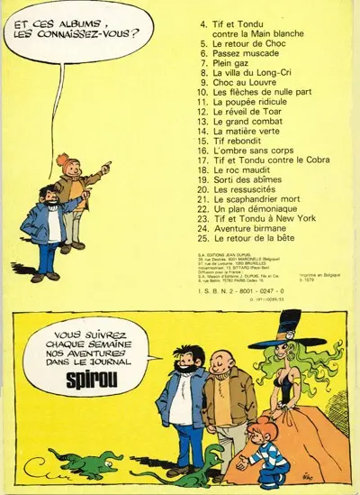Verso de l'album Tif et Tondu Tome 17 Tif et Tondu contre le Cobra