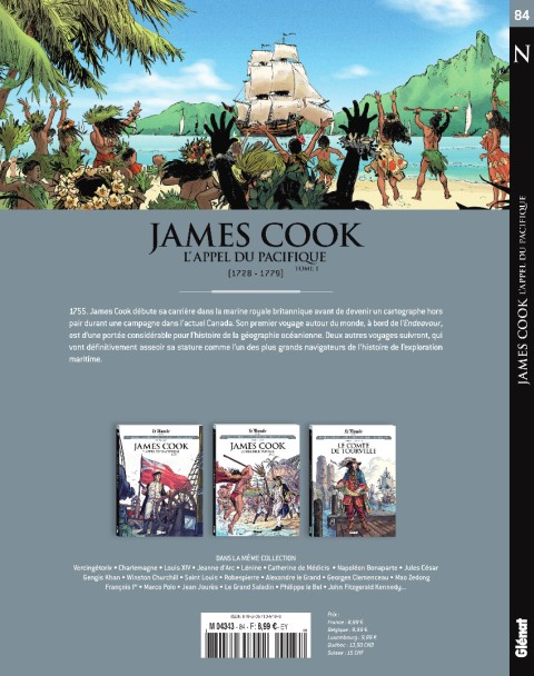 Verso de l'album Les grands personnages de l'Histoire en bandes dessinées Tome 84 James Cook : L'appel du Pacifique
