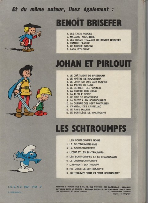 Verso de l'album Johan et Pirlouit Tome 11 L'anneau des Castellac