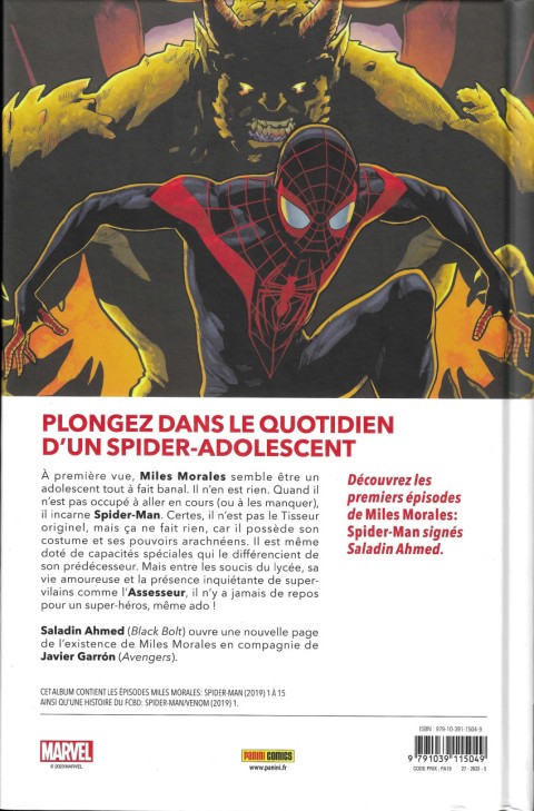 Verso de l'album Miles Morales : Spider-Man Le journal de Spider-Man
