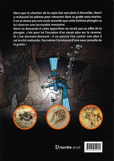 Verso de l'album Raconte-nous la grotte Cosquer Barbu et le petit Cro-Magnon