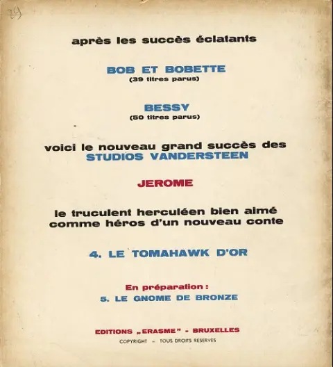 Verso de l'album Jérôme Tome 4 Le Tomahawk d'or