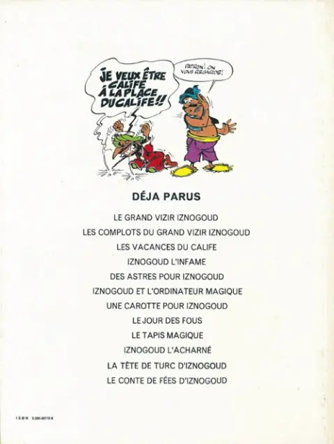 Verso de l'album Iznogoud Tome 1 Le Grand Vizir Iznogoud