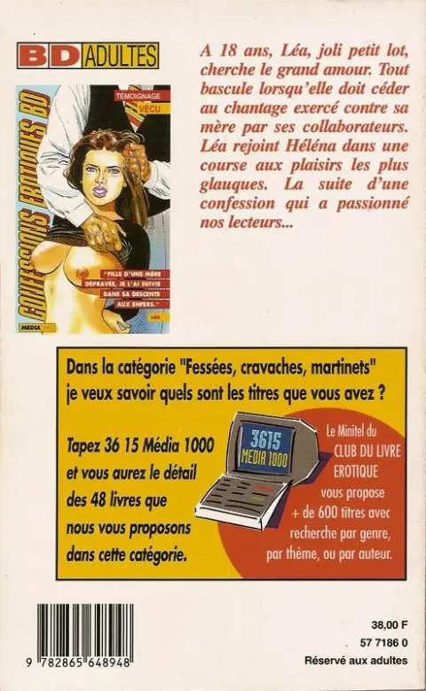 Verso de l'album Confessions érotiques BD Léa : Fille d'une mère dépravée, je l'ai suivie dans sa descente aux enfers