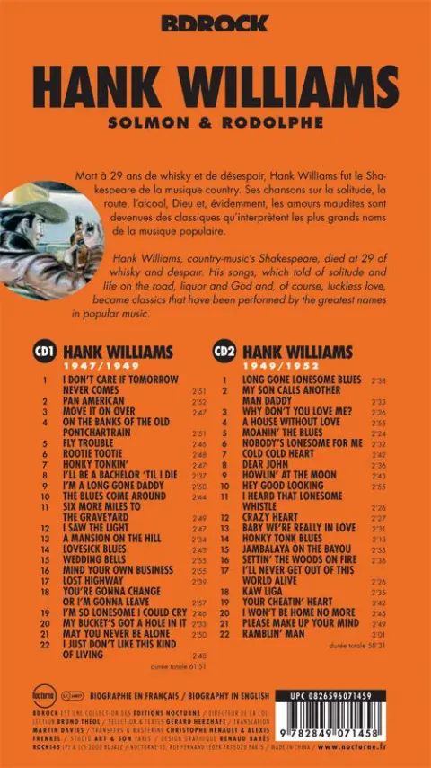 Verso de l'album BD Rock Hank Williams
