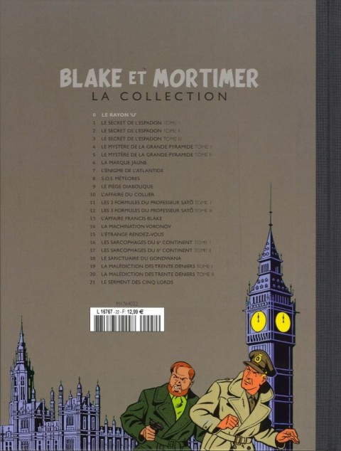 Verso de l'album Blake et Mortimer La Collection Le Rayon «U»