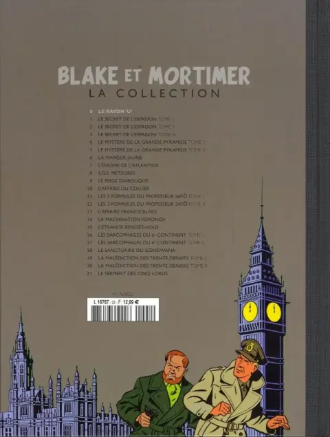 Verso de l'album Blake et Mortimer La Collection Le Rayon «U»