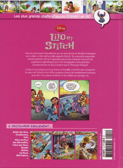 Verso de l'album Les plus grands chefs-d'œuvre Disney en BD Tome 19 Lilo et Stitch