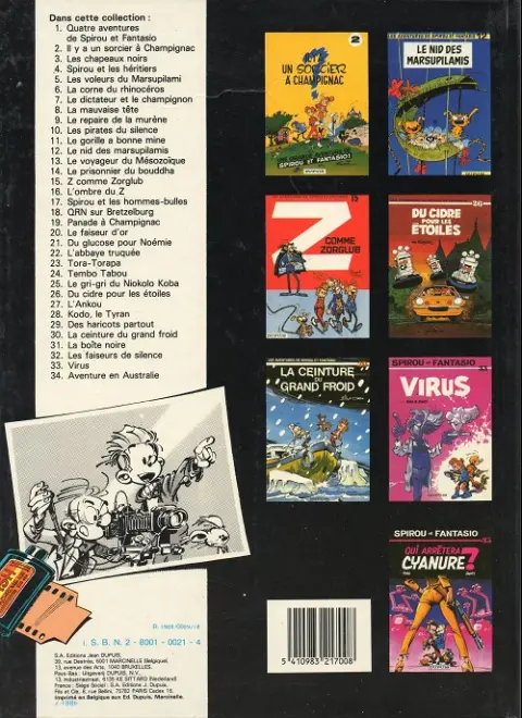 Verso de l'album Spirou et Fantasio Tome 19 Panade à champignac