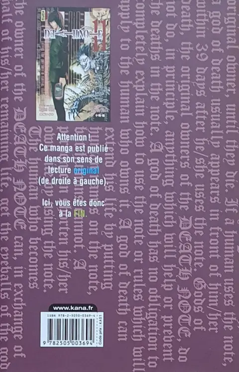 Verso de l'album Death note 11