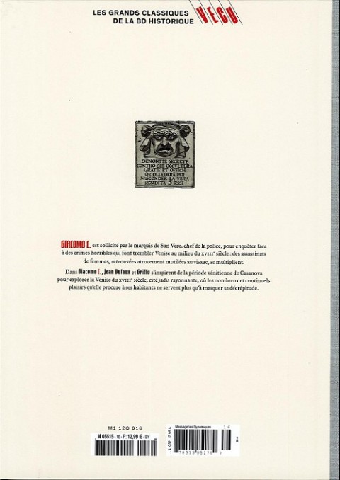 Verso de l'album Les grands Classiques de la BD Historique Vécu - La Collection Tome 18 Giacomo C. - Tome I : Le Masque dans la bouche d'ombre
