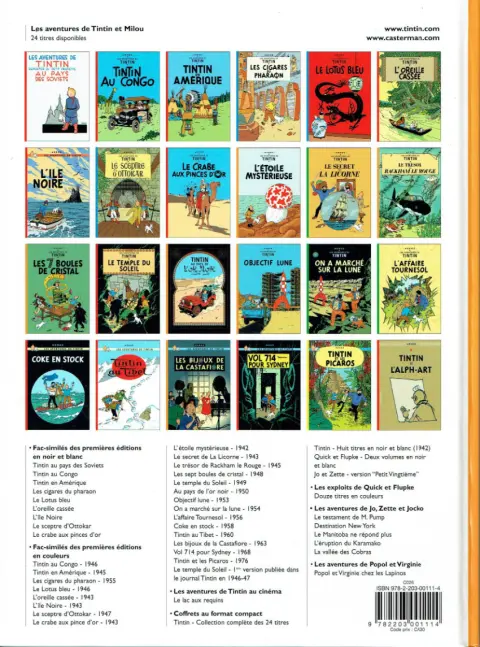 Verso de l'album Tintin Tome 12 Le Trésor de Rackham le Rouge