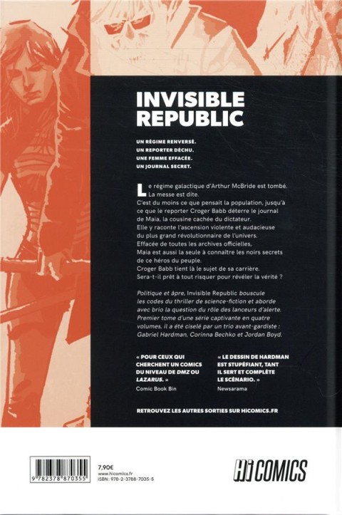 Verso de l'album Invisible Republic Tome 1