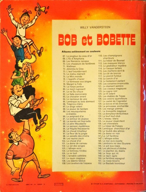Verso de l'album Bob et Bobette Tome 73 L'Œuf Bourdonnant