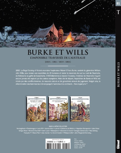 Verso de l'album Les grands personnages de l'Histoire en bandes dessinées Tome 81 Burke et Wills