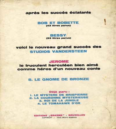 Verso de l'album Jérôme Tome 5 Le gnome de bronze
