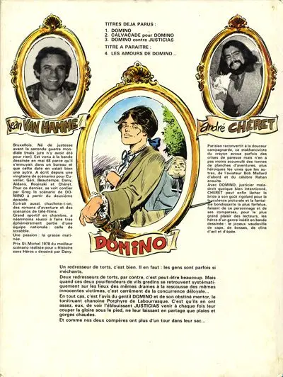 Verso de l'album Domino Tome 3 Domino contre Justicias