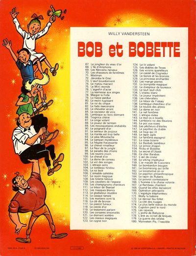Verso de l'album Bob et Bobette Tome 180 Manneken Pis, l'irascible
